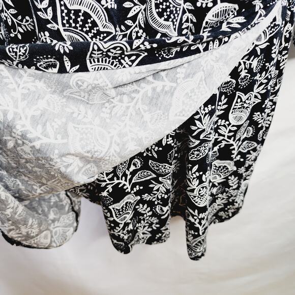 Boden Black & White Floral Long Sleeve Ruched Jersey Mini Dress Women's size 12L - Picture 8 of 13